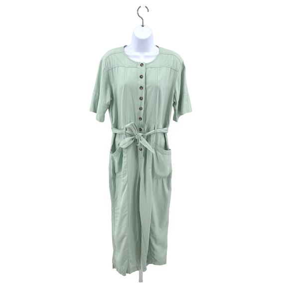 Madewell Mint Green Top-Stitched Coverall Jumpsuit Romper WMNS 8 Button Up - Picture 5 of 12